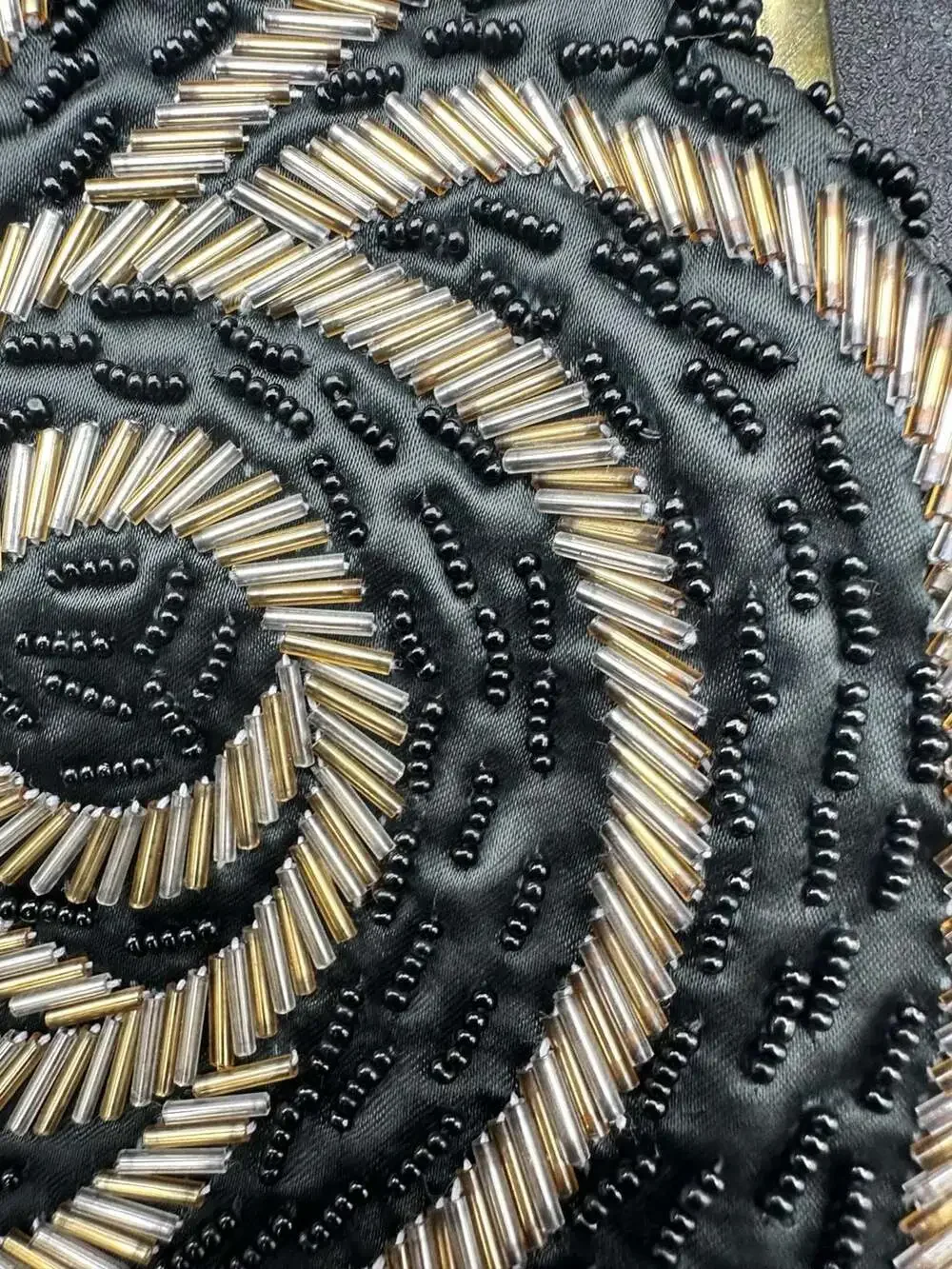 Regale Ltd. Vintage Black and Gold Swirl Beaded Evening Clutch Bag with Chain